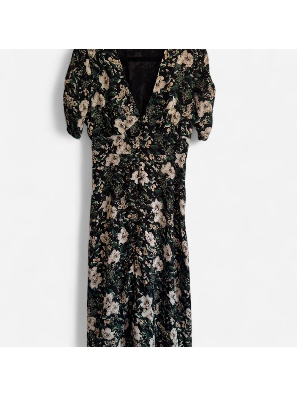 ASTR The Label Black Green White Floral Midi Dress Autumn Wedding Guest Medium